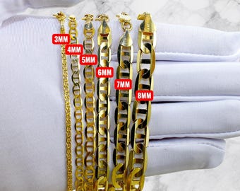 14K Gold SOLID Mariner Anchor Chain Necklace Bracelet Real Gold Flat Mariner Necklace 3MM-8MM 7"-30" Yellow Gold Men Women