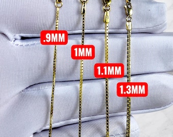 10K Yellow Gold SOLID Box Chain Necklace Real Gold .8MM-1.5MM 16"-30" Men Women
