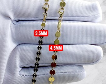 14K Gold SOLID Sequin Disk Chain Necklace Bracelet Real Gold Round Mirror Link 3MM-4MM 7"-30" Yellow Gold Women