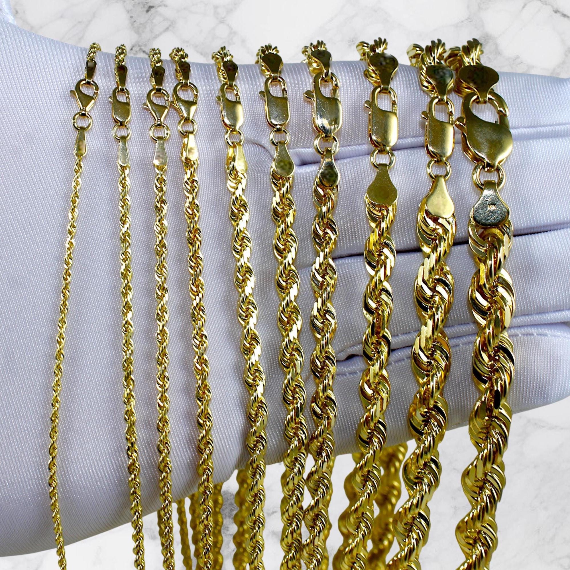 10K Gold Rope Chain Necklace Bracelet Real Gold Diamond Cut