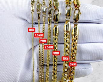 10K Gold SOLID Round Franco Chain Necklace Bracelet Real Gold Diamond Cut Round Box 1MM-3MM 7"-30" Yellow Gold Men Women
