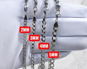 10K White Gold SOLID Curb Cuban Chain Necklace Bracelet Real Gold Round Link Necklace 2.0MM-6.0MM 7"-30" Yellow Gold Men Women