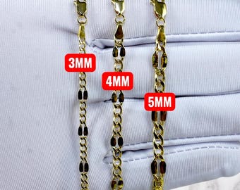 14K Gold SOLID Stamped Figaro Cuban Chain Necklace Bracelet Real Gold Mirror Stamped Necklace 3.0MM-5.0MM 7"-30" Yellow Gold Men Women