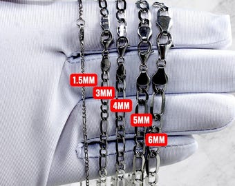 10K White Gold SOLID Figaro Chain Necklace Bracelet Real Gold 2MM-6MM 7"-30" White Gold Men Women