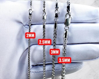 10K White Gold Venetian Box Chain Necklace Bracelet Real Gold 1MM-3MM 7"-30" White Gold Men Women