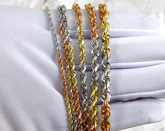 14K Tri Farbe Gold SOLID Seil Kette Halskette Armband Echtgold Diamantschliff Halskette 1 MM-12 MM 7 "-30" Regenbogen Gold Männer Frauen Twist