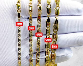 14K Tri Color Gold SOLID Valentino Mariner Anchor Chain Necklace Bracelet Real Diamond Cut Necklace 1.5MM-5MM 7"-30" Yellow White Rose Gold