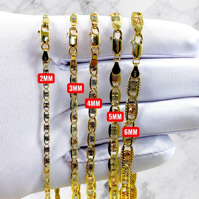 14K Tri Color Gold SOLID Valentino Mariner Anker Kette Halskette Armband Echte Diamantschliff Halskette 1,5 MM-5 MM 7 "-30" Gelb Weiß Rose Gold Bild 1