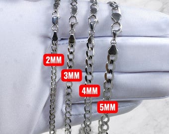 10K White Gold Curb Cuban Chain Necklace Bracelet Real Gold Round Link Necklace 2.0MM-5.0MM 7"-30" Yellow Gold Men Women