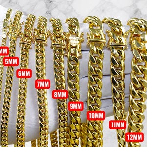 Collana/bracciale a catena Miami Cuban in oro 10 carati, maglia rotonda in oro vero da 2 mm a 11,5 mm, lunghezza 7"-30", oro giallo, uomo/donna