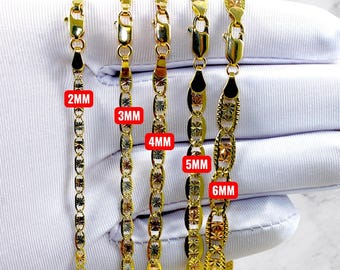 10K Tri Color Gold SOLID Valentino Mariner Anchor Chain Necklace Bracelet Real Diamond Cut Necklace 1.5MM-5MM 7"-30" Yellow White Rose Gold