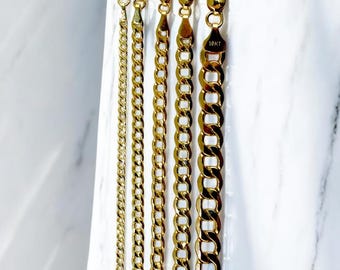 10k Gold Curb Cuban Chain Necklace Bracelet Real Gold Round Link Necklace 2.0MM-8.0MM 7&quot;-30&quot; Yellow Gold Men Women