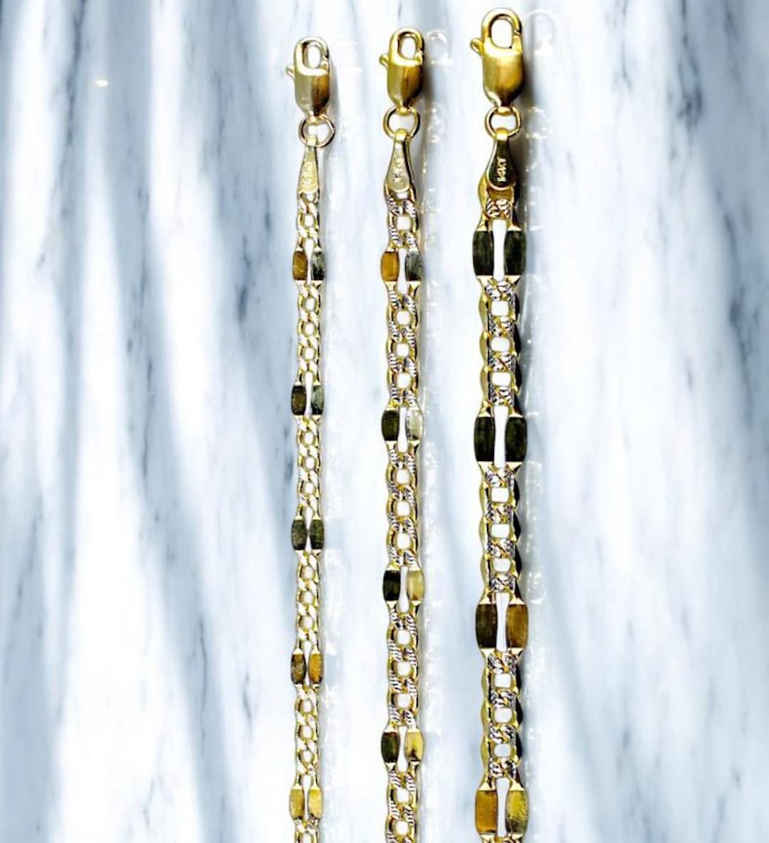 Catena Di Corda 14k Solida Bianca / Oro Giallo 2mm, 3mm O 3,8mm - Foto 2