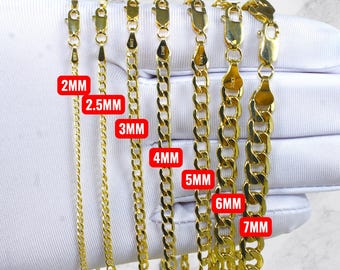 Collar y pulsera de cadena cubana de oro amarillo de 10 quilates con eslabones redondos de oro auténtico, de 2,0 mm a 8,0 mm, de 7" a 30" (17,8 a 76,2 cm). Para hombre y mujer.