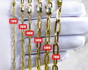 14K Gold Paperclip Chain Necklace Bracelet Real Gold Oval Link 2MM-7MM 7"-30" Yellow Gold Men Women