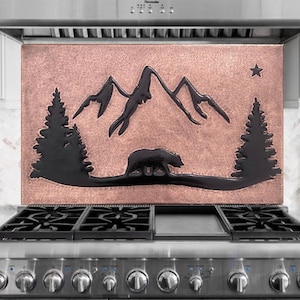 Handmade Bear Backsplash Mural, Rustic Kitchen Nature Wall Art, Fireplace Decor, Outdoor Wall Decor