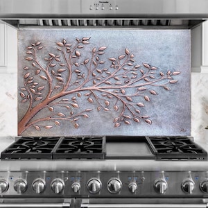 Tree Branches Copper Kitchen Backsplash Tile Mural,Handmade Leafy Branches Wall Art,Copper Artwork, Sink Splash Back
