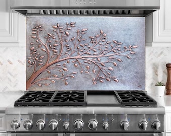 Tree Branches Copper Kitchen Backsplash Tile Mural,Handmade Leafy Branches Wall Art,Copper Artwork, Sink Splash Back