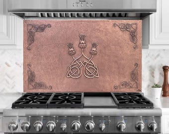 Scottish Thistle Copper Stove Tile Mural, Celtic Style Scottish Thistle Flower Wall Art,Scottish thistle copper artwork in elegant frame