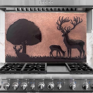 Deer & Nature Scene Metal Wall Art, Handmade Wildlife Stove Backsplash Panel, Rustic Fireplace Wall Decor, Indoor Outdoor