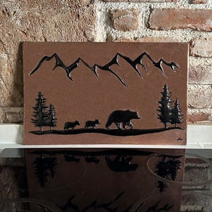 Bear and family copper backsplash tile,natural scene wall decor, handmade copper kitchen decoration, indoor-outdoor,Traditional Kitchendecor