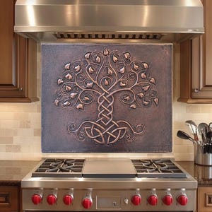 Celtic Tree of Life Metal Wall Decor, Handmade Copper Kitchen Backsplash Tile, Unique Rustic Tree Wall Decor, Fireplace Wall Decor