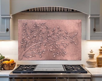 Leafy Tree Branches Copper backsplash tile mural, Tree Branches Copper wall art, handmade copper wall mural,decorative side branch