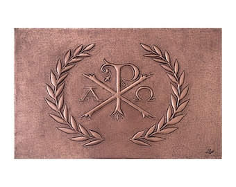 Christogram Chi-Rho Handmade Copper Artwork,Handmade Elegant Framed Early Christian Cross Copper Wall Art, spiritual wall decor