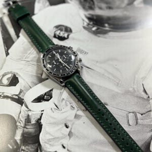 20mm/16mm Luxury Watch Strap - Green Leather with Green Stitching
