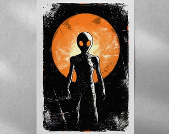 Alien Silhouette Giclee Print: Cosmic Sci-Fi Art (40x60 cm)