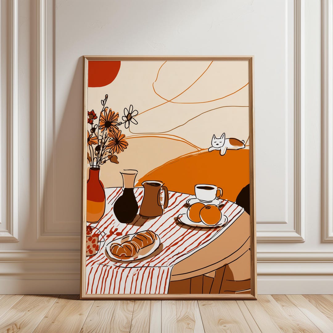 Printable Café Table Line Art - Cozy Farmhouse Decor, Minimalist Coffee ...