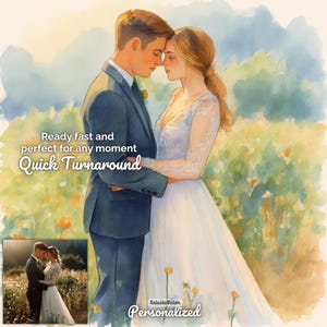 Personalized Custom Digital Portrait from Photo Create Your Watercolor Painting Style Art Stunning Wedding Anniversary Gift Idea Image