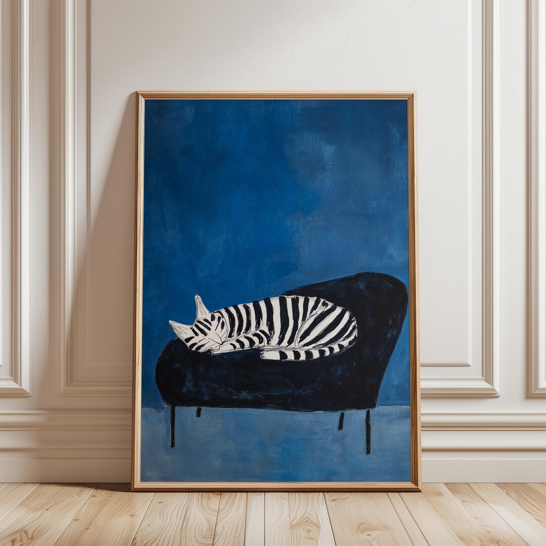 Printable Abstract Cat Watercolor Art - Black and White Cat Decor, Mid ...