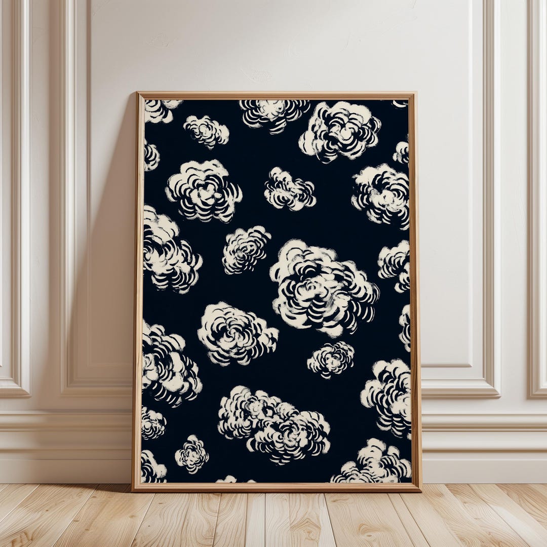 Modern Abstract Cloud Pattern - Printable Black and White Linocut ...