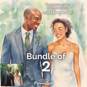 Personalized Custom Digital Portrait from Photo Bundle of 2 Watercolor Painting Style Wedding Anniversary Gift for Couple Engagement