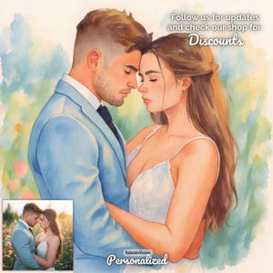 Personalized Custom Digital Portrait from Photo Watercolor Painting Style for Lovers Couple Portrait Anniversary Gift Valentine Gift Image