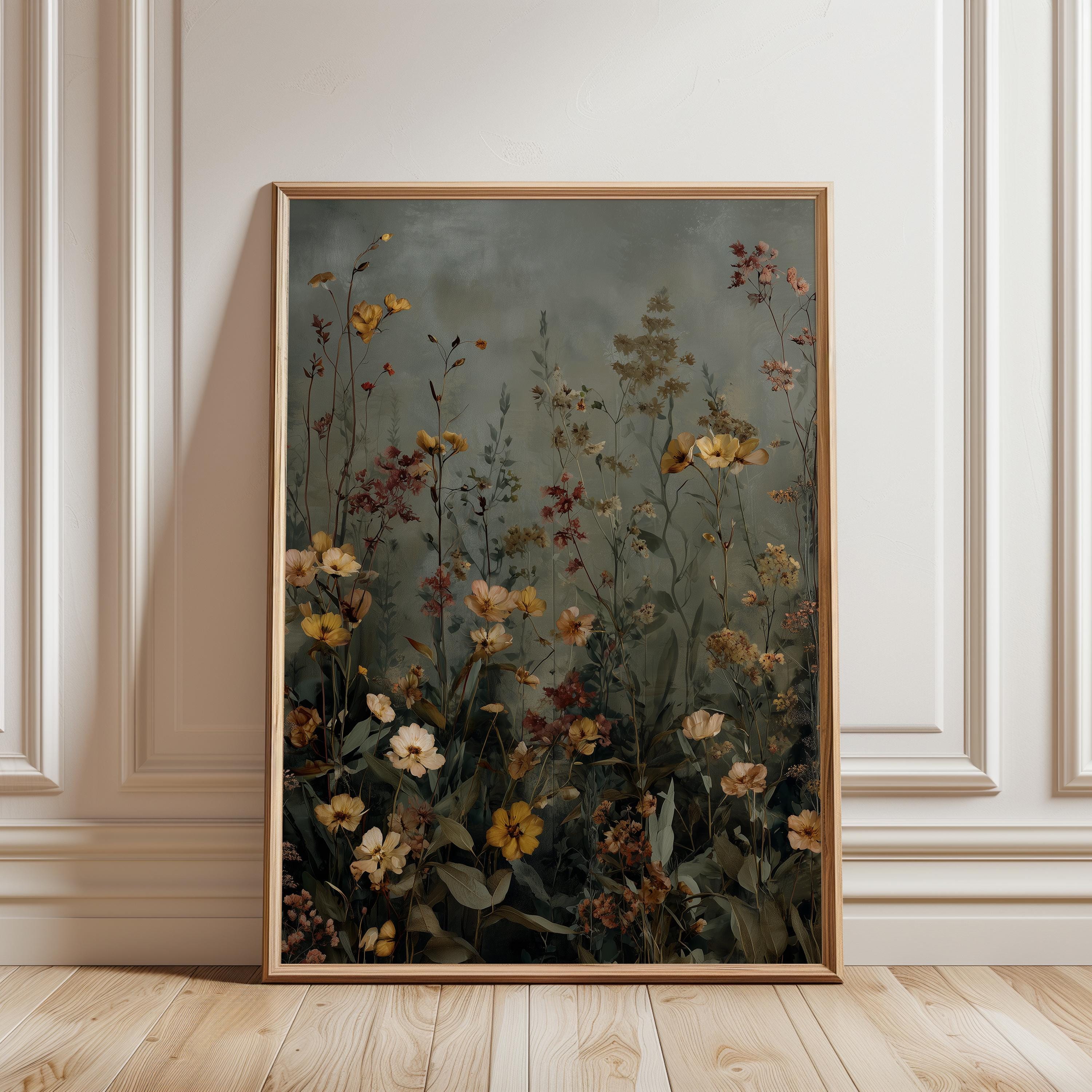 Printable Wildflower Meadow Painting - Moody Cottagecore Wall Art ...