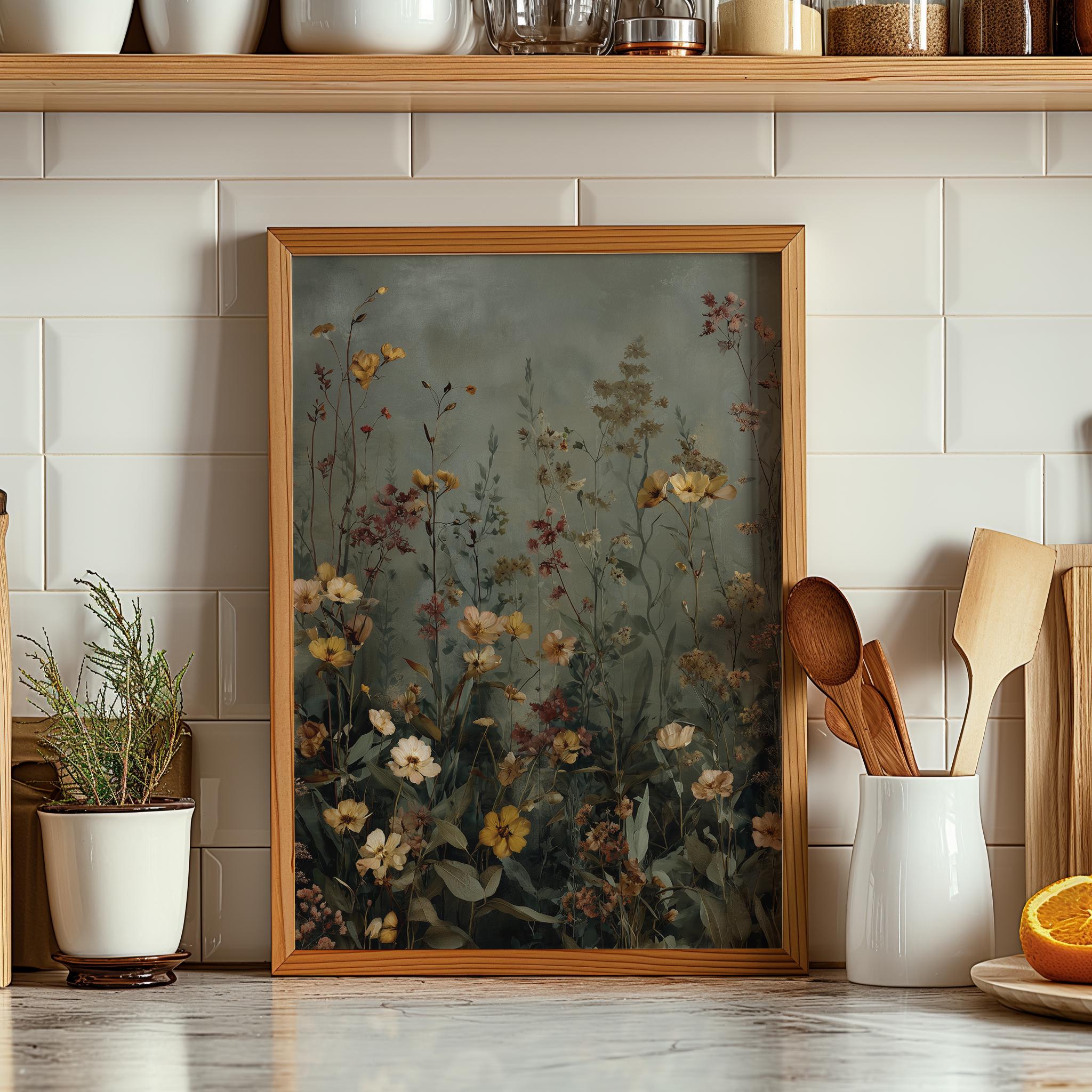 Printable Wildflower Meadow Painting - Moody Cottagecore Wall Art ...