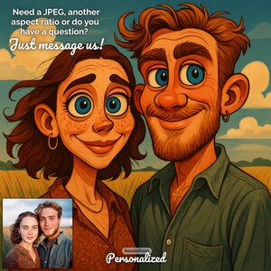 Retrato personalizado a partir de una foto. Regalo divertido en estilo caricatura extrema. Imagínate a ti mismo, a tu familia, a tus amigos, a tus mascotas, a tu divertido arte de dibujos animados.