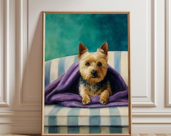 Láminas imprimibles de cachorros de Yorkshire Terrier - Estilo acuarela, decoración acogedora de estilo rústico, descarga de retratos de mascotas adorables, arte de pared rústico para el hogar.