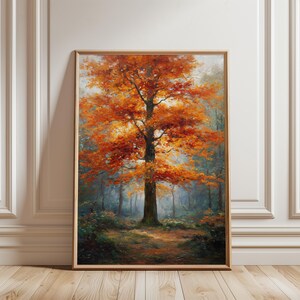 Rustic Autumn Beech Tree Wall Art - Cozy Vintage-Inspired Painting, Moody Forest Scene, Printable Cottagecore Decor, Instant Download