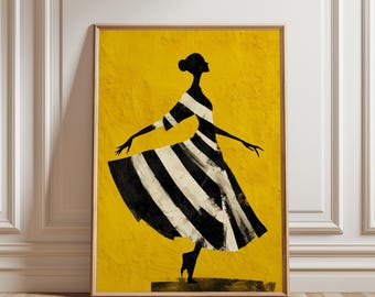 Arte minimalista de bailarina japonesa - Silueta elegante imprimible, decoración de pared gráfica moderna, obra de arte de rayas llamativas, impresión digital descargable