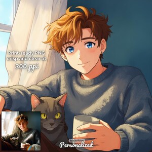 Personalized Portrait from Photo Transform Your Photo to Anime Style Art Gift for Him Her Custom Anime Portrait Drawing Pet and Owner