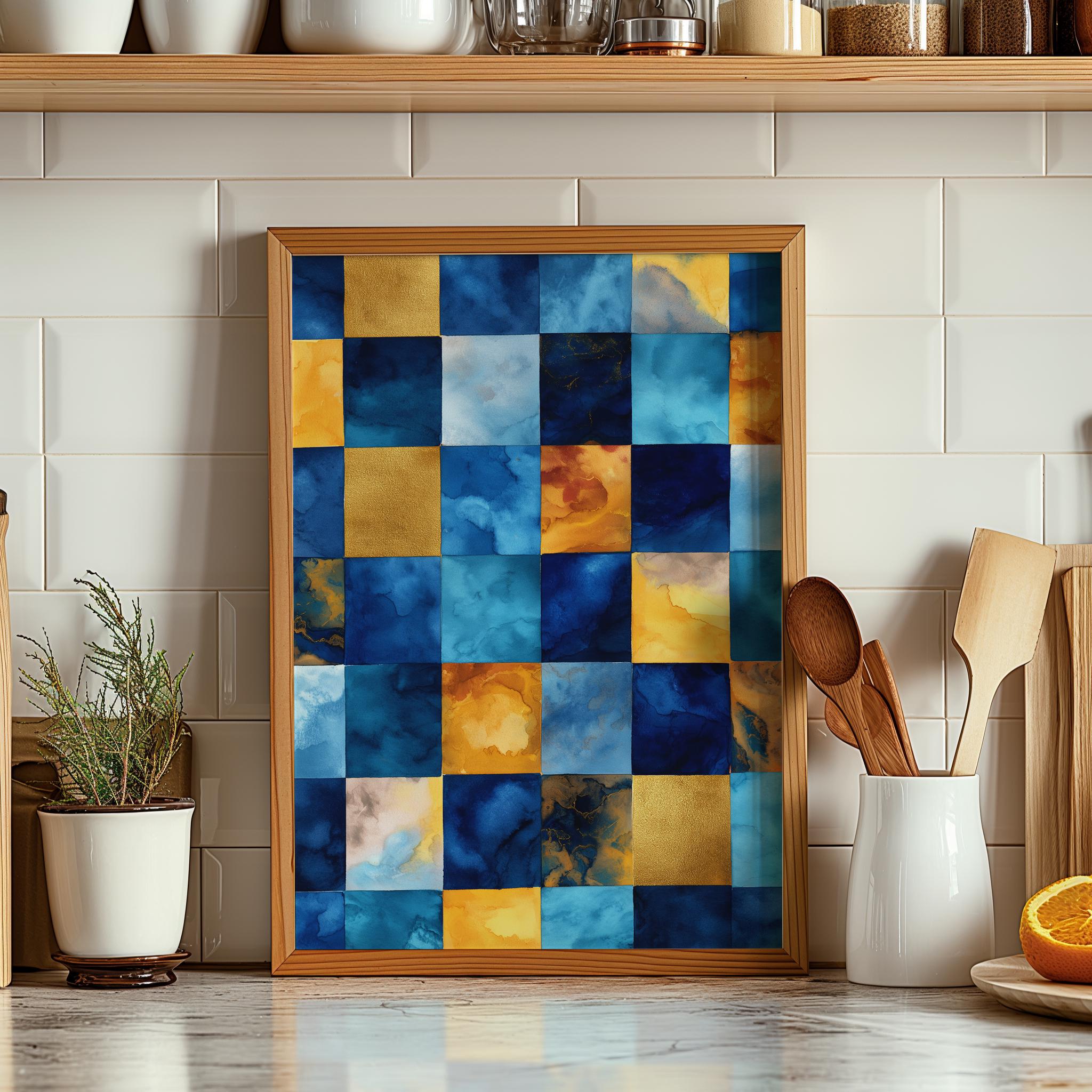 Modern Blue Gold Checkerboard Printable - Elegant Wall Decor, Luxe ...