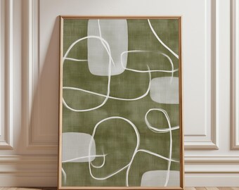 Pintura minimalista moderna de líneas gruesas - Arte abstracto imprimible, decoración escandinava neutra, estilo terroso de mediados de siglo, descarga digital