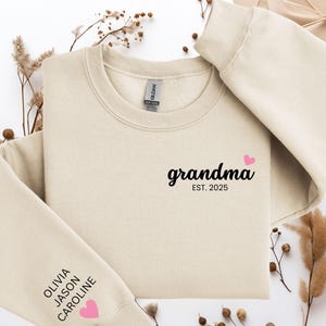 Personalized Grandma Sweatshirt, Custom Grandmother Hoodie With Grandchildren Names On Sleeve, New Nana Outfit, Announcement Clothing Gifts
