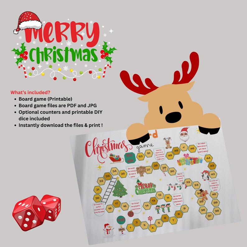 PRINTABLE Christmas Board Game, Xmas Family Party, Toddler Winter