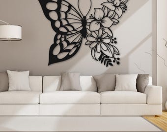 Flower and Butterfly Decoration DXF, AI, EPS, Svg, Png Files | Wall Art | Cut File for cnc, Plasma, Laser, Glowforge, Cricut