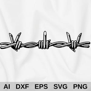 May include: Black and white illustration of a barbed wire fence with a middle section shaped like a middle finger.