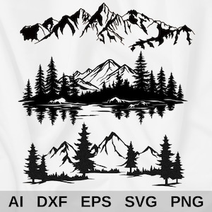 10 bergontwerp, berg lasergesneden SVG, dxf, eps, ai, png, metaal gesneden, houtsnede, gravureontwerp, enorme laserbundel